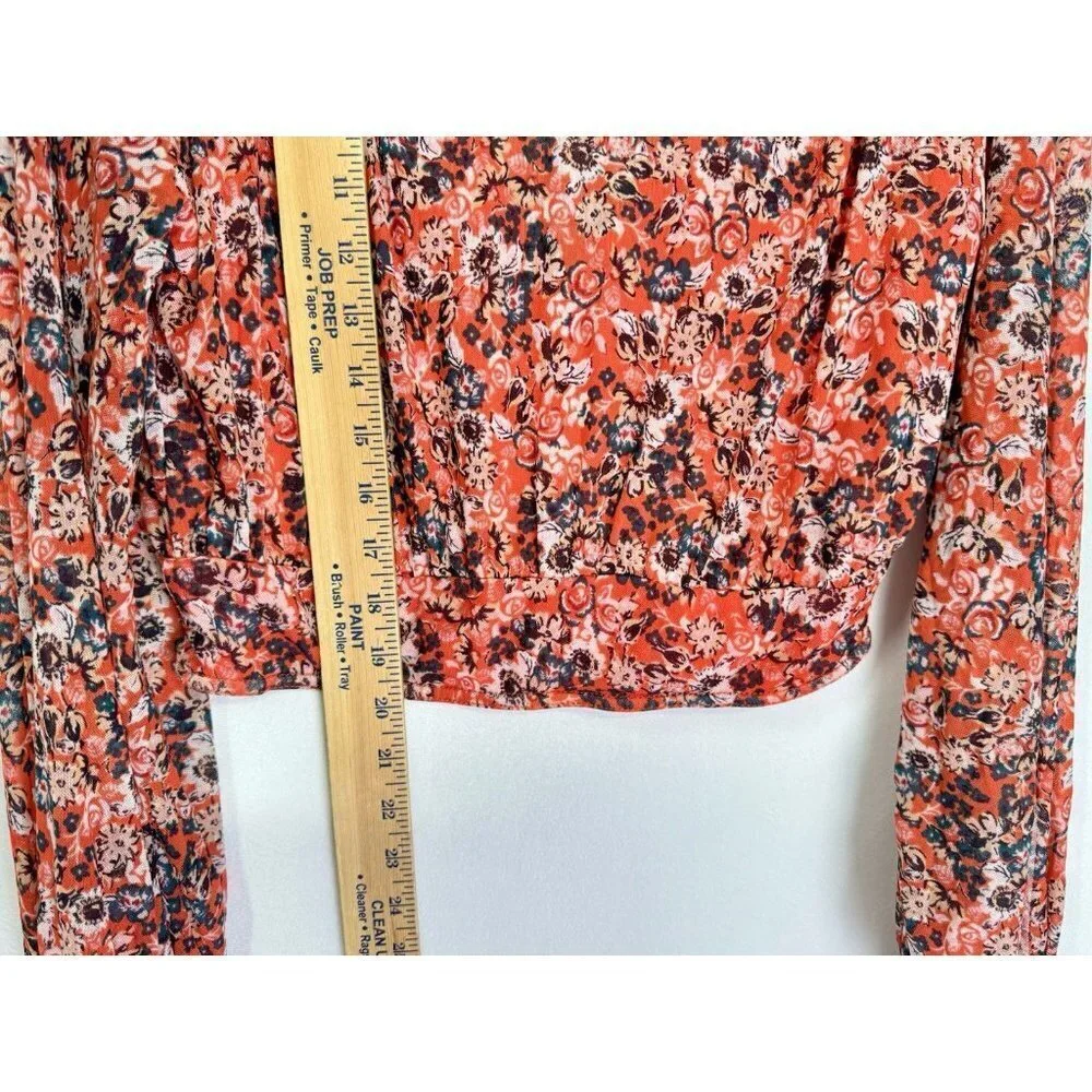 Free People All Dolled Up Mesh Crop Top Women’s Small Red Floral Mock Neck Ties